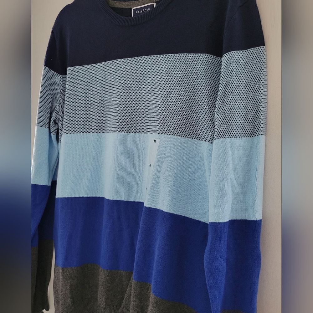 NWT! Club Room Men's Striped Crewneck Sweater Blue/Gray Preppy Classic SZ M